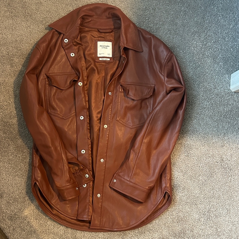 Abercrombie & Fitch Brown Vegan Leather Shacket Jacket - Picture 4 of 4